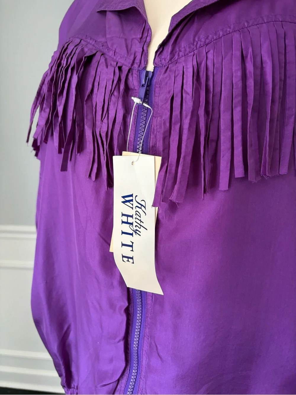 VTG Kathy White 100% Silk Fringe Tracksuit Set Purple Plus Size 4X NWT 1995